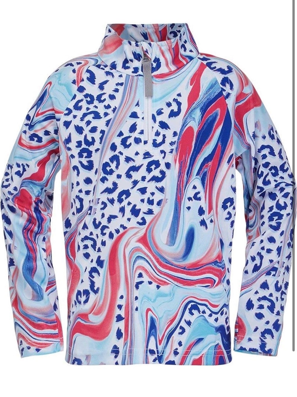 Spyder Girl's Bitsy Reflect Zip T-Neck marbled usa ski team layer red white blue